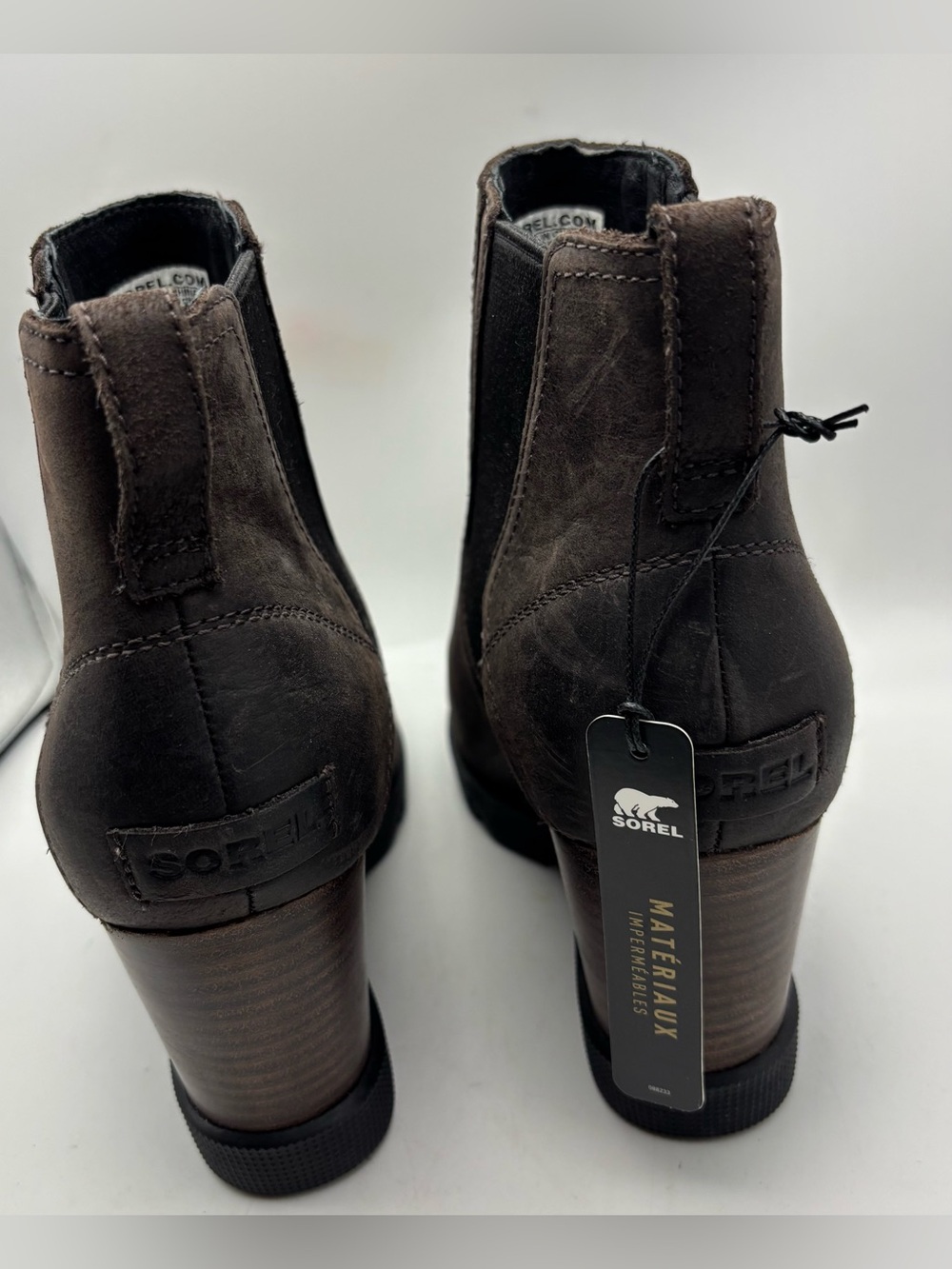 Sorel Joan Uptown Chelsea Wedge Booties Waterproof Brown Leather Women’s 9 NWT - Picture 6 of 9